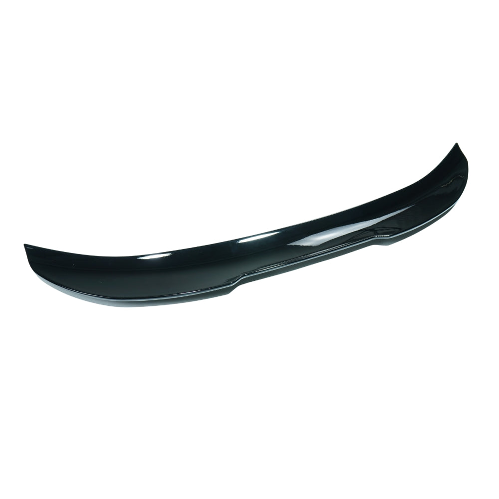 BMW 3 Series M3 E92 spoiler in gloss black, CT Carbon V4 spoiler upgrade, installed on the rear of the vehicle.