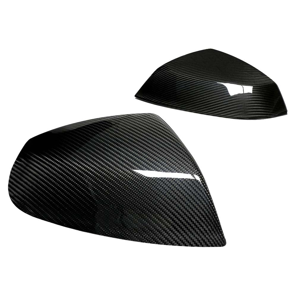 AUDI Q5/Q7 2015+ CT Carbon fiber mirror cover replacements, close-up view showing sleek dry carbon fiber finish on mirrors.