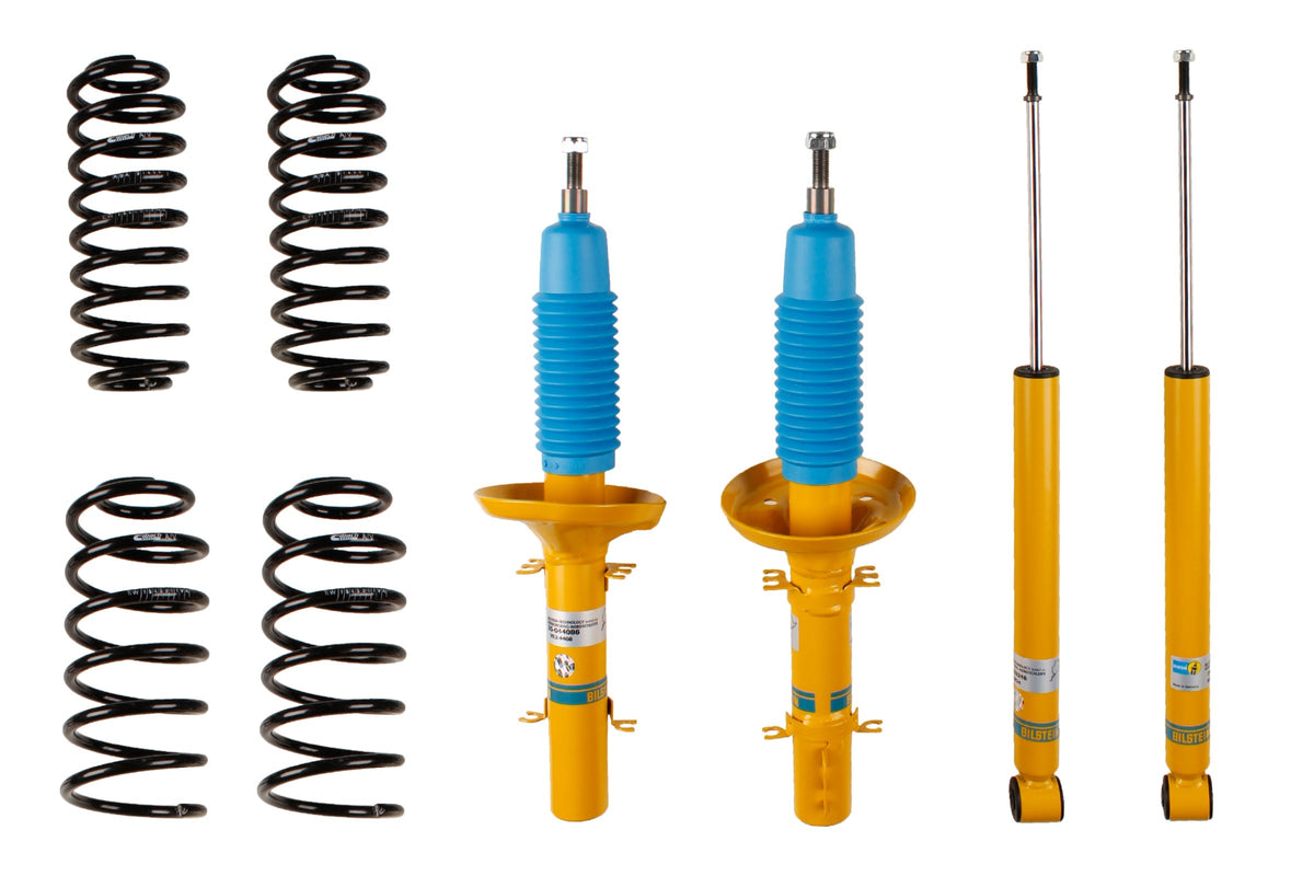 Bilstein B12 suspension kit for Volkswagen Golf IV, showing coilovers and shock absorbers in the kit.