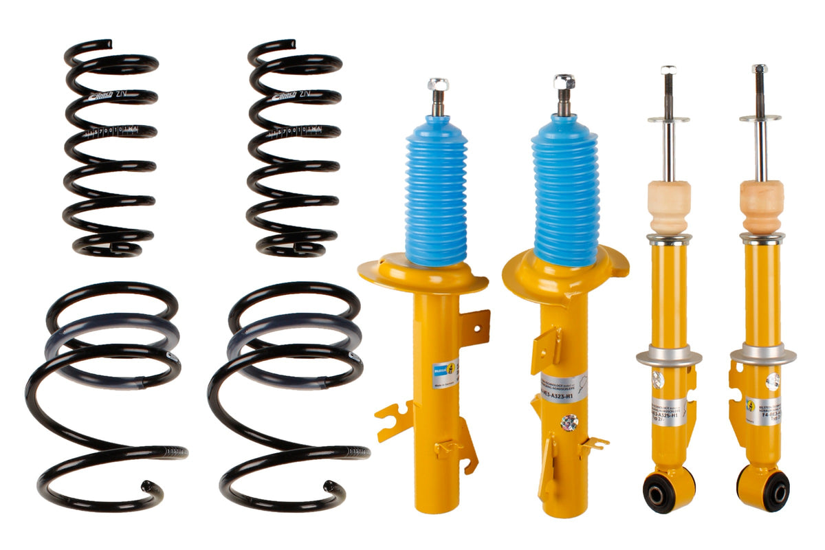 Bilstein B12 coilover suspension kit for BMW Mini R50 R52 R53, showing shock absorbers and coil springs in the kit.