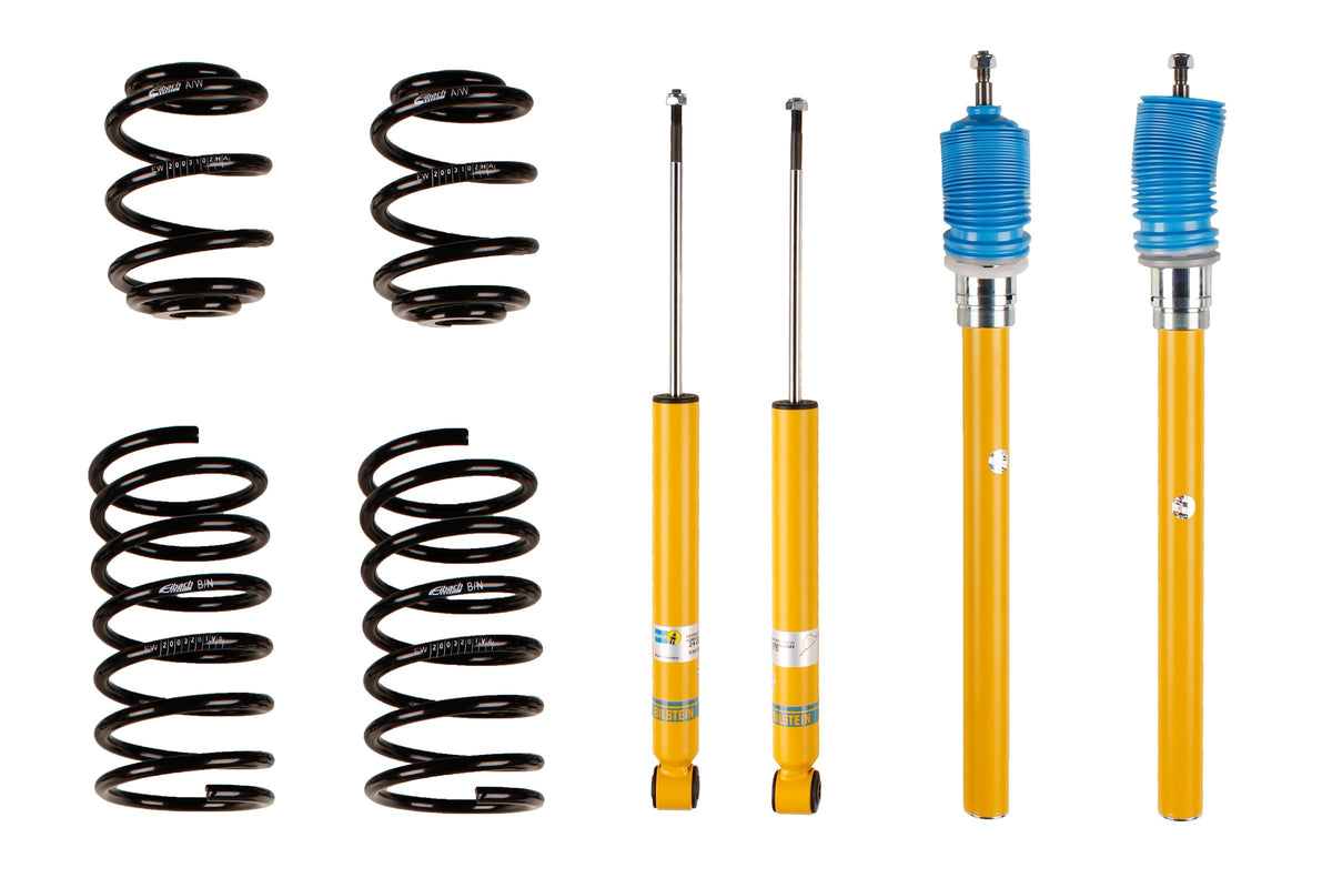 Bilstein B12 Suspension Kit for BMW 3 Series E30, showing shock absorbers and coil springs in the kit.