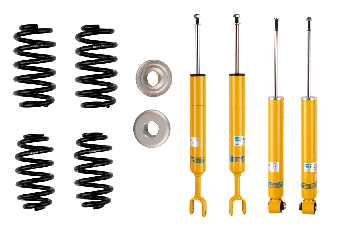 Bilstein B12 suspension kit for Audi A4 Avant (8E5 B6), showing shock absorbers and coil springs installed.