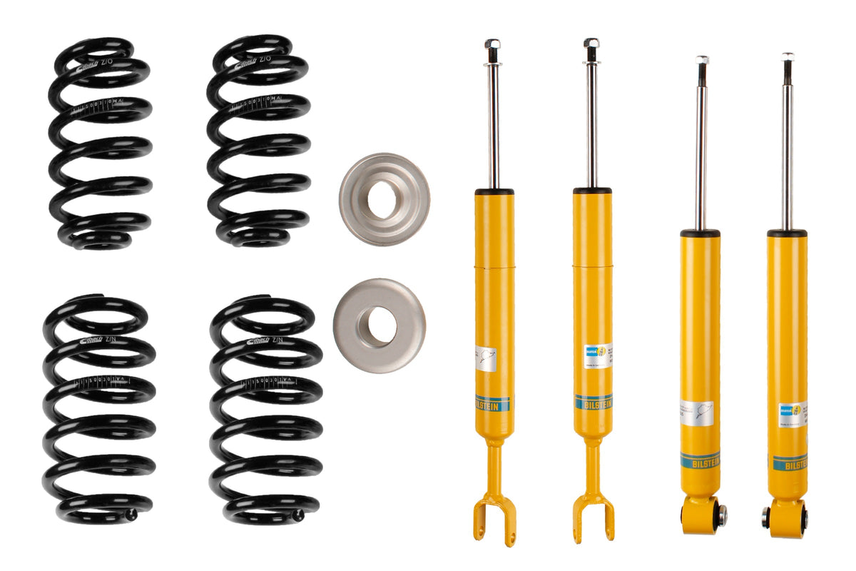 Bilstein B12 suspension kit for Audi A4 Avant (8E5 B6) showing assembled shock absorbers and coil springs.