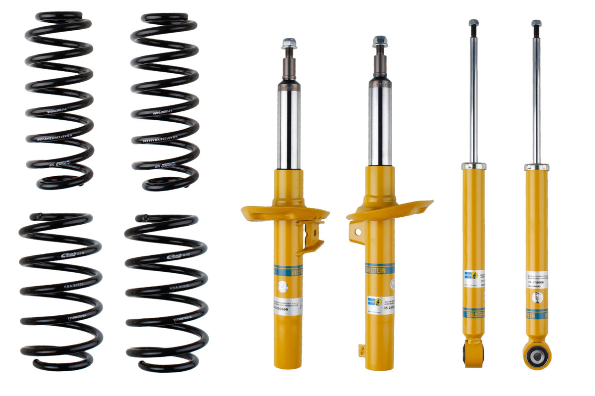 Bilstein B12 suspension kit for Audi A3 (8P1), showing shock absorbers and coil springs in the package.