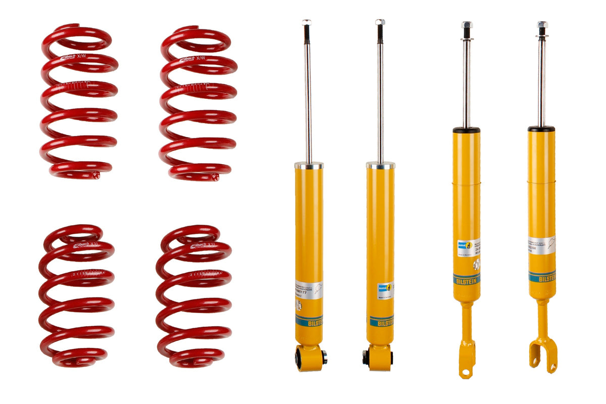 Bilstein B12 suspension kit for Audi A4 (8E2 B6), showing shock absorbers and coil springs in the kit.