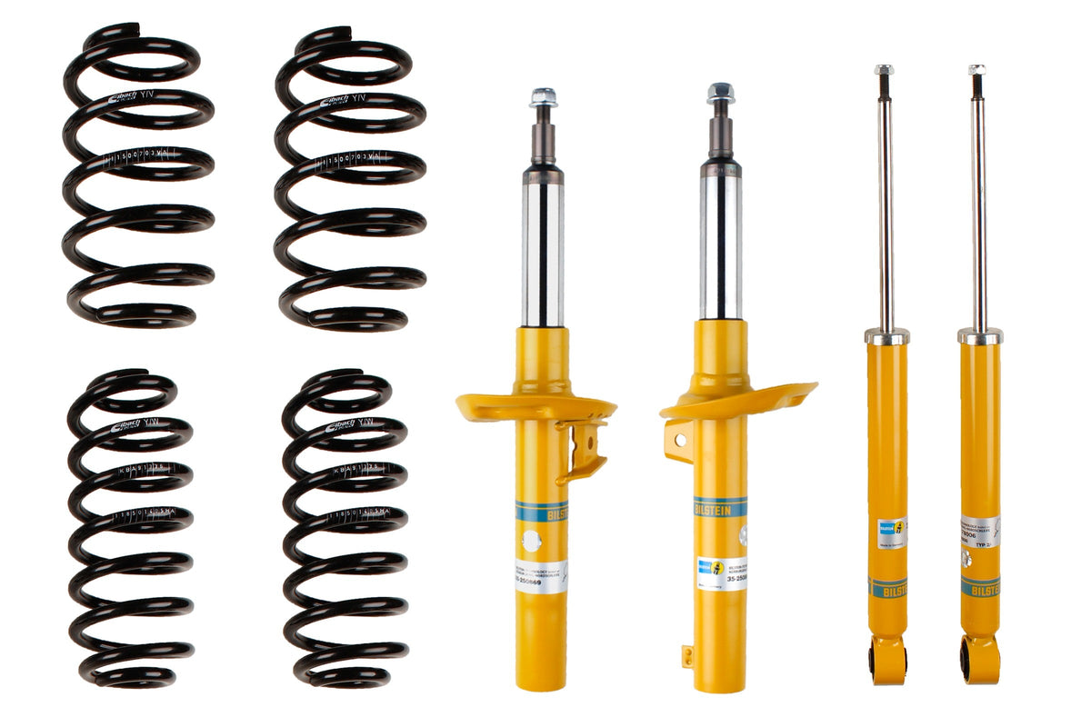 Bilstein B12 suspension kit for Volkswagen Golf V (1K1), showing shock absorbers and coil springs in the kit.