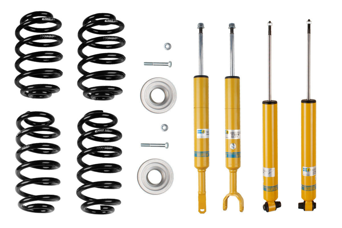 Bilstein B12 suspension kit for Audi A6 (4B C5), showing shock absorbers and coil springs assembled together.