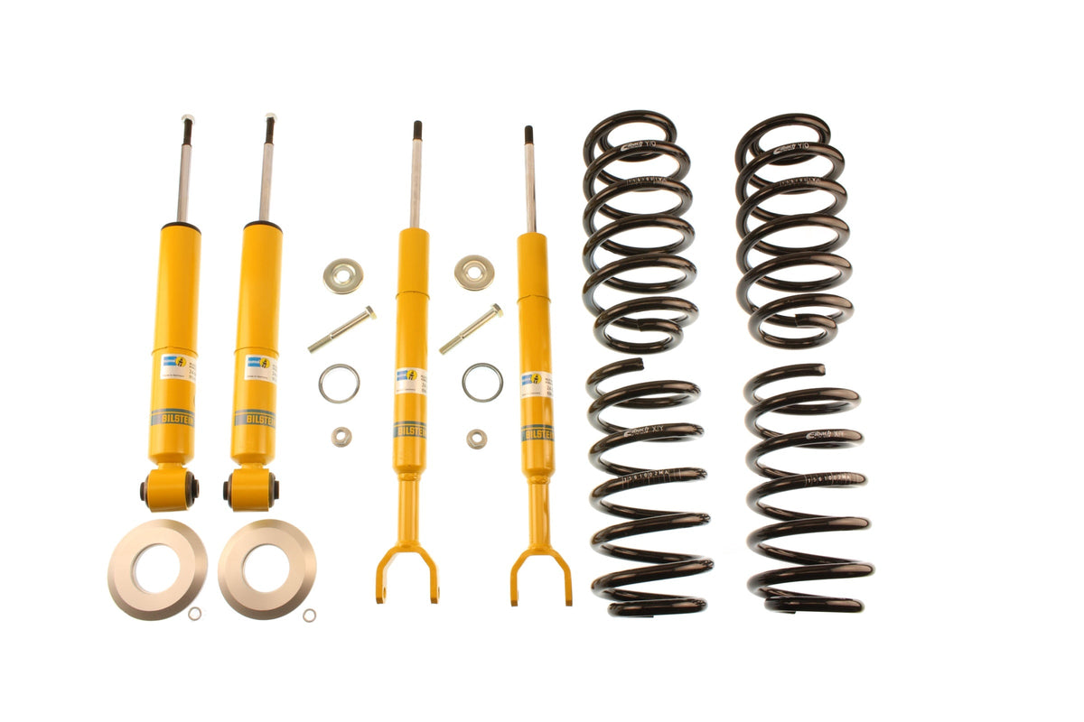 Bilstein B12 suspension kit for Audi A6 (4B C5), showing shock absorbers and coil springs in the kit.