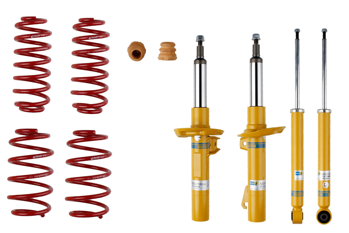 Bilstein B12 suspension kit for Audi A3 Sportback 8PA, showing shock absorbers and coil springs in the package.