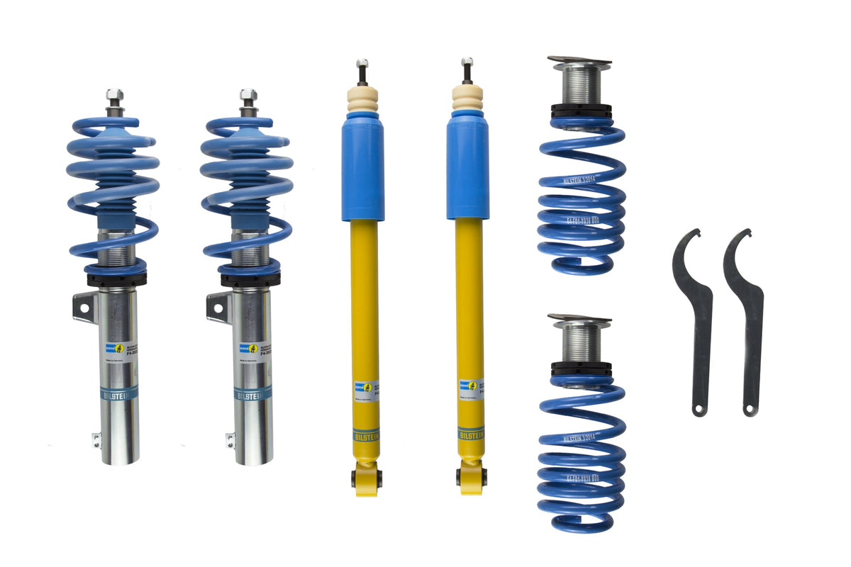 Bilstein B14 coilover suspension kit for Audi A3 8V and Golf 7, featuring 55mm adjustable shock absorbers.