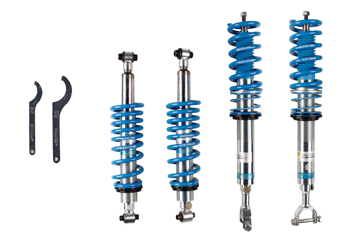 Bilstein B16 coilover suspension kit for Audi S4 and RS4 B5 4WD, featuring adjustable ride height and performance shocks.