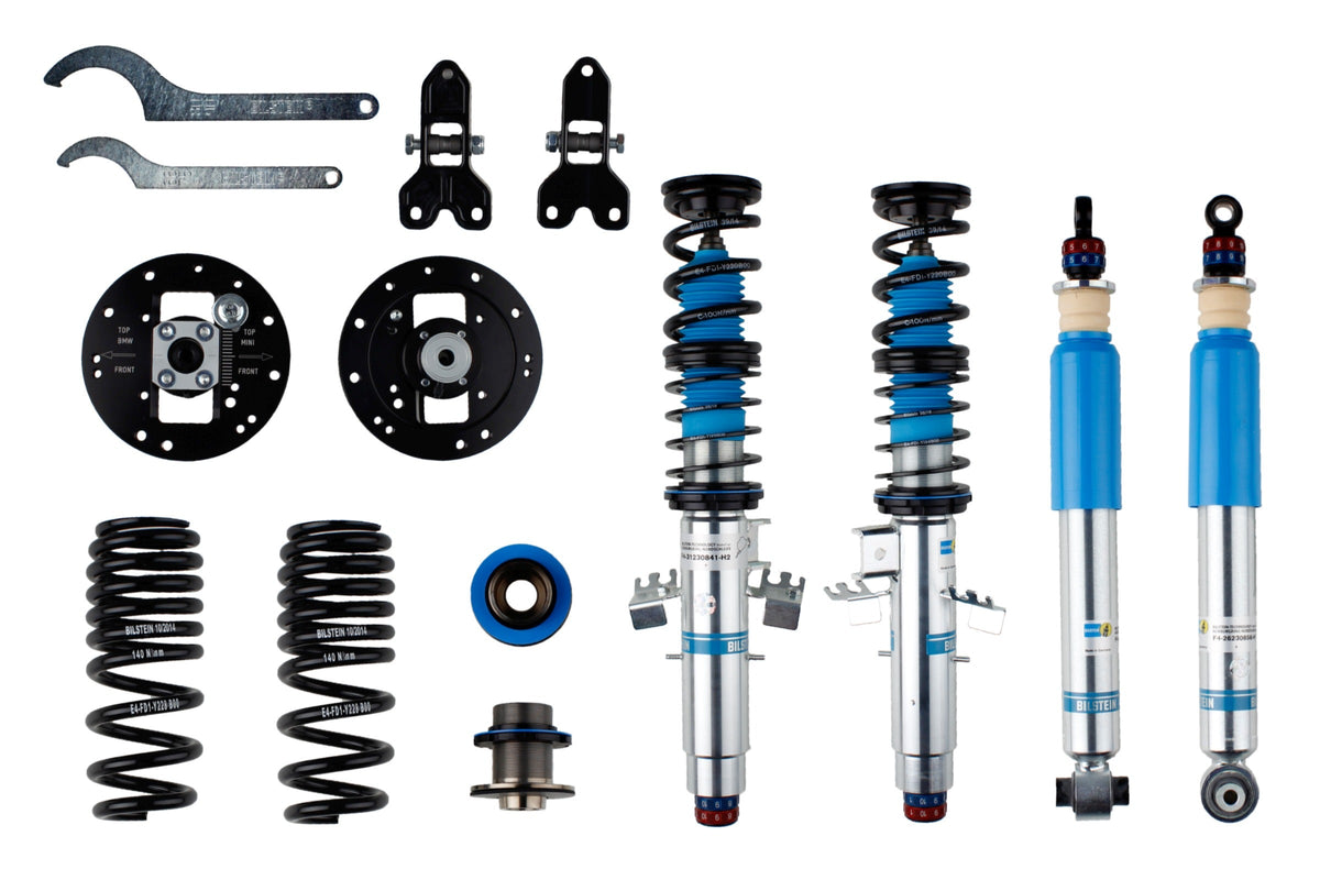 Bilstein B16 Clubsport coilover kit for BMW 1-3 Series F20-F30 with EDC, showing adjustable coilover suspension components.