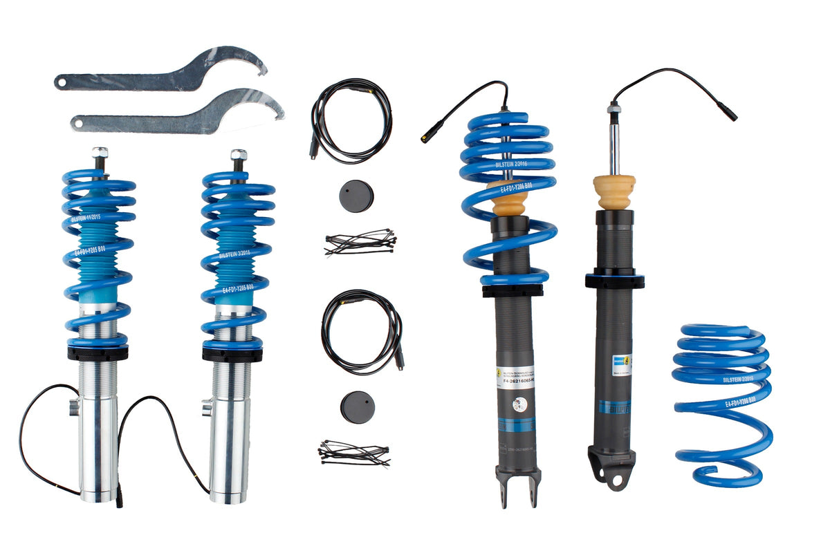 Bilstein B16 electric coilover suspension kit for Porsche 911 C2 991K, featuring adjustable shocks and sporty design.