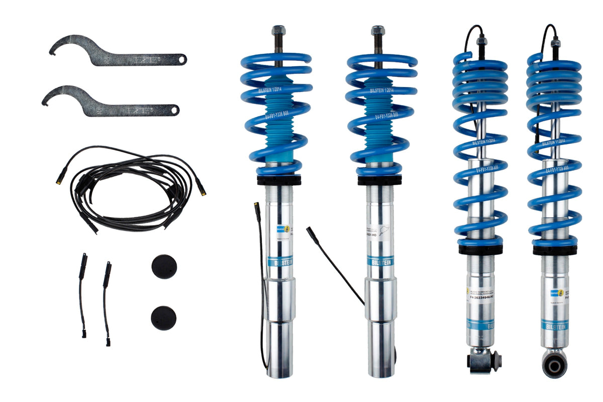Bilstein B16 electric coilover suspension kit for BMW 5 Series E60 M5 2WD, showing adjustable shock absorbers and coil springs.