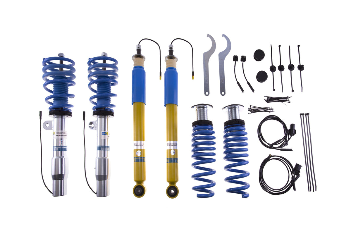 Bilstein B16 Electric Suspension Coilover Kit for BMW E92 M3 with EDC, part number 49-237108, installed on vehicle.