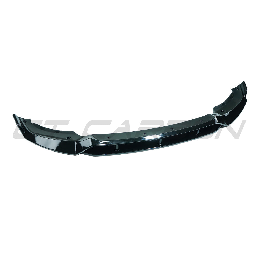 BMW X6 G06 2020-2023 CT Carbon gloss black front splitter mounted on the vehicle for a sleek, aerodynamic look.