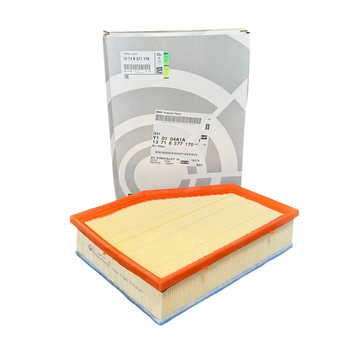 Genuine BMW panel air filter for F40 M135iX, F44 M235iX, F60 JCW Countryman, showing the rectangular filter element.