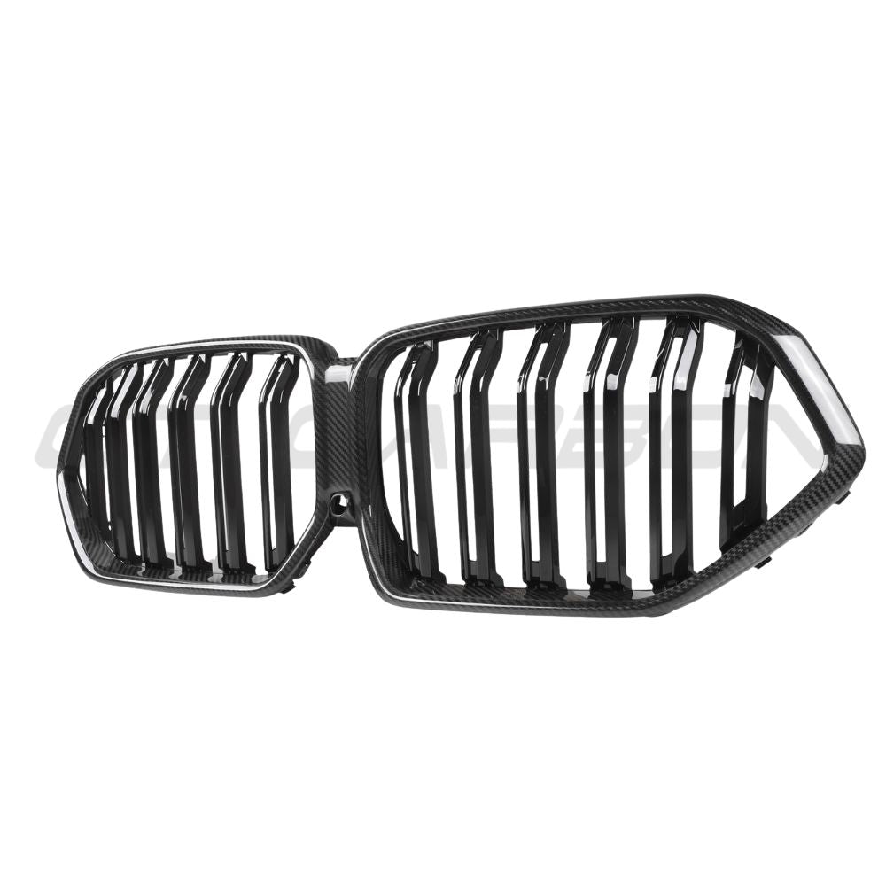 BMW X6 G06 & X6M F96 2019-2022 CT Carbon double slat pre-preg carbon fibre grille installed on the front of the vehicle.