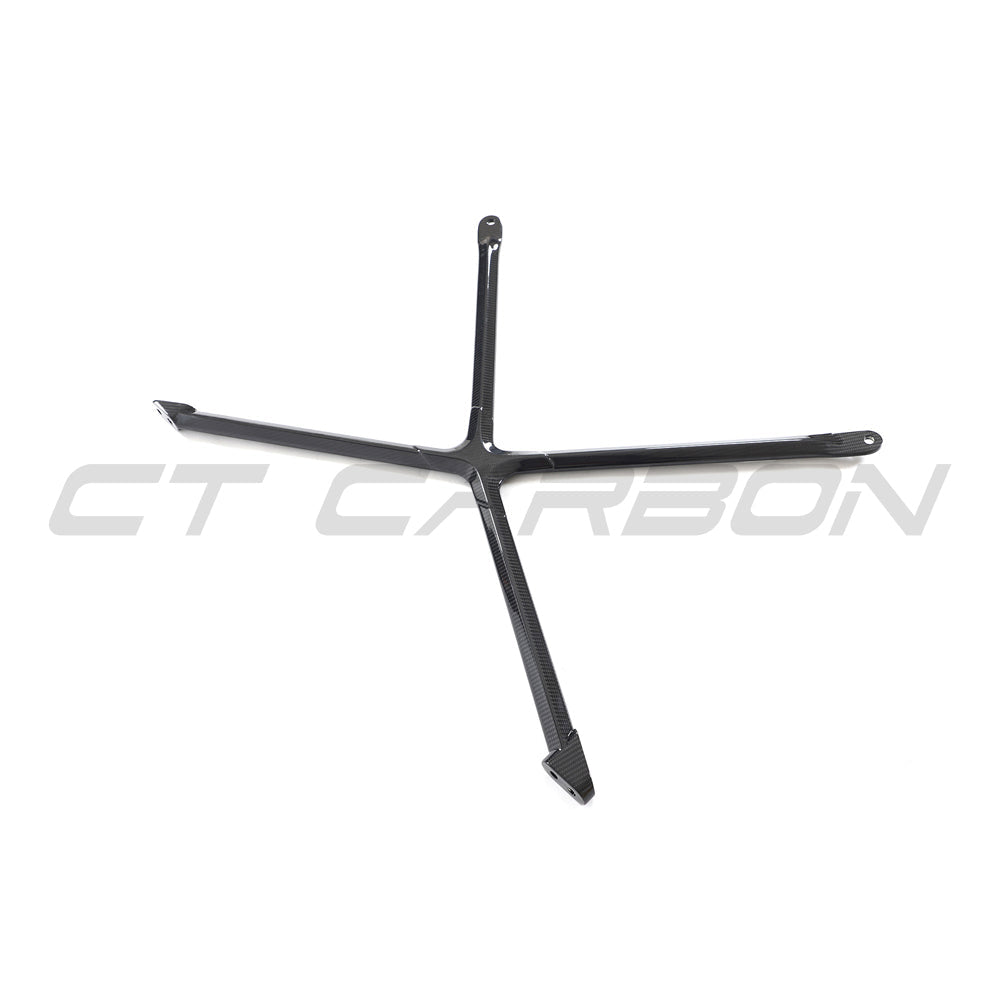CT Carbon Audi R8 Coupe 2015-2024 carbon fiber strut brace installed in engine bay, showcasing sleek black finish and lightweight design.