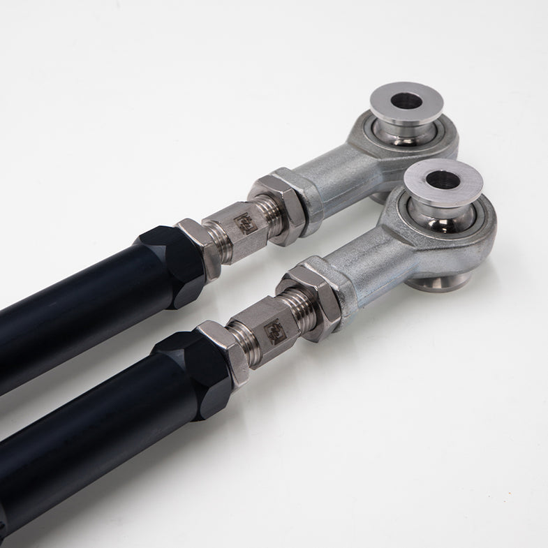 Suspension Secrets adjustable rear toe arms for BMW G87 M2, car suspension linkage with metal construction and mounting points.