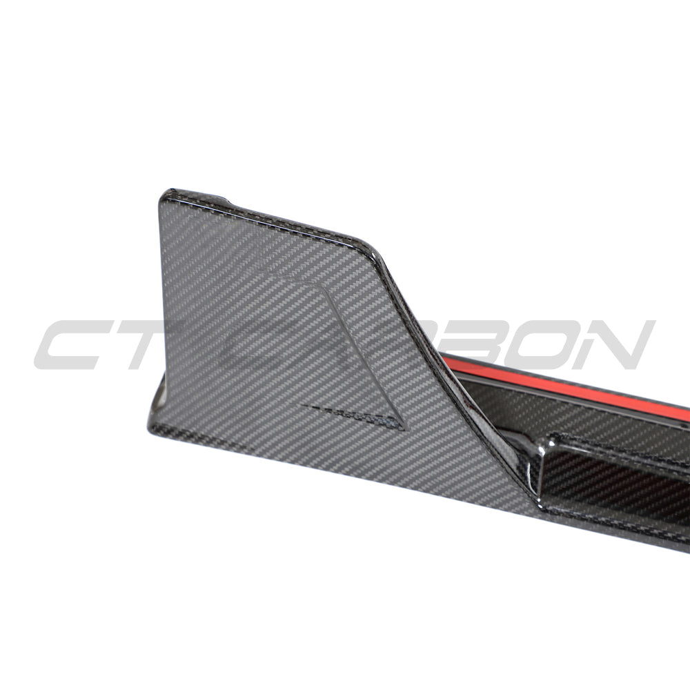 BMW G87 M2 2023 carbon fibre side skirts by CT Carbon, showcasing sleek, aerodynamic design for enhanced performance.