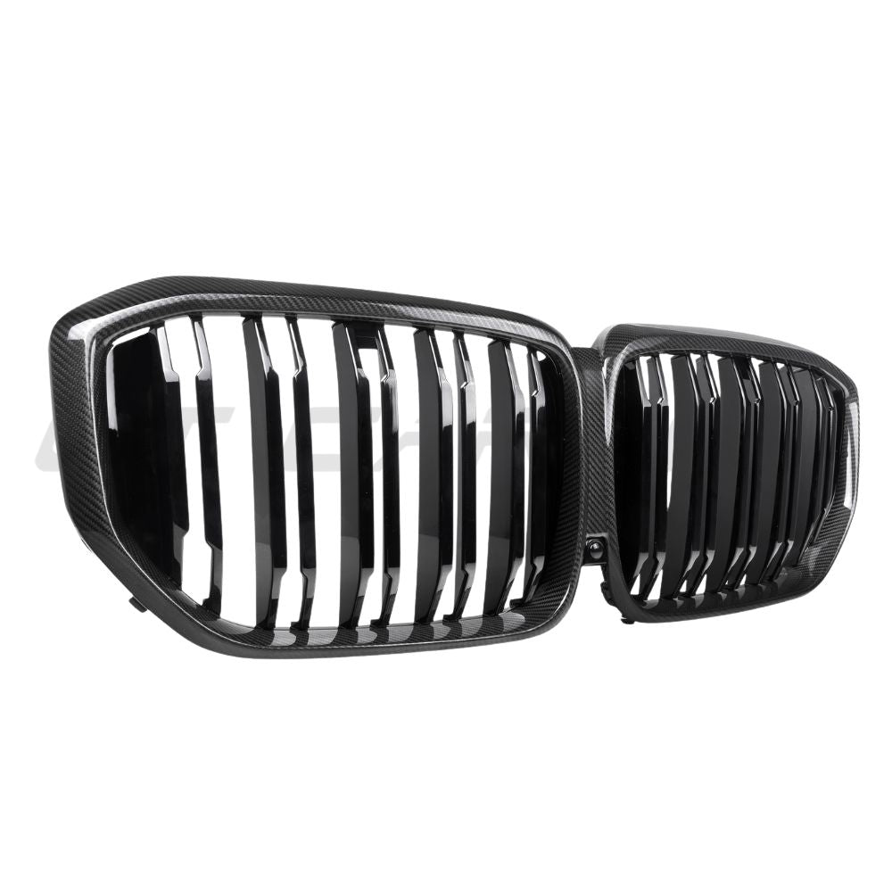 BMW X5 G05/F95 X5M 2019-2022 CT Carbon double slat pre-preg carbon fiber grille, close-up of sleek, high-performance front grille.