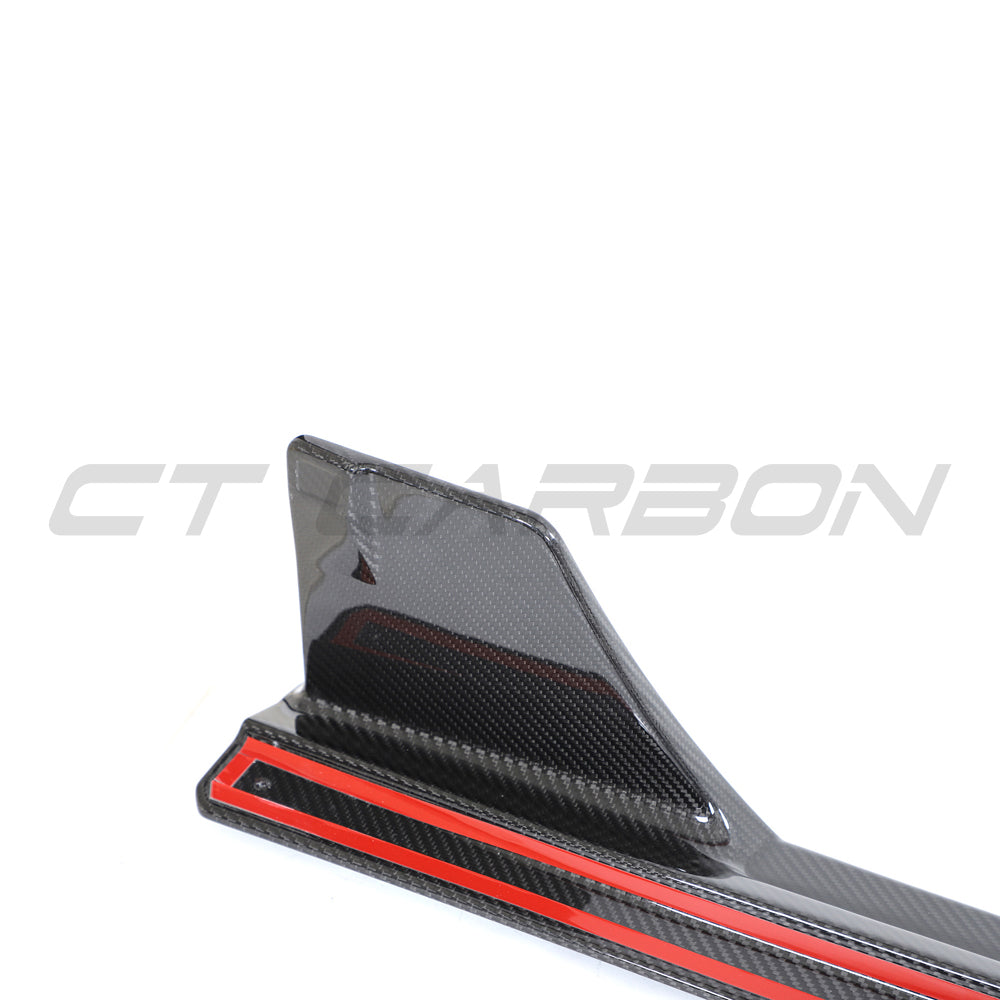 BMW G87 M2 2023 carbon fibre side skirts by CT Carbon, showcasing sleek, lightweight aerodynamic enhancement on the car's sides.