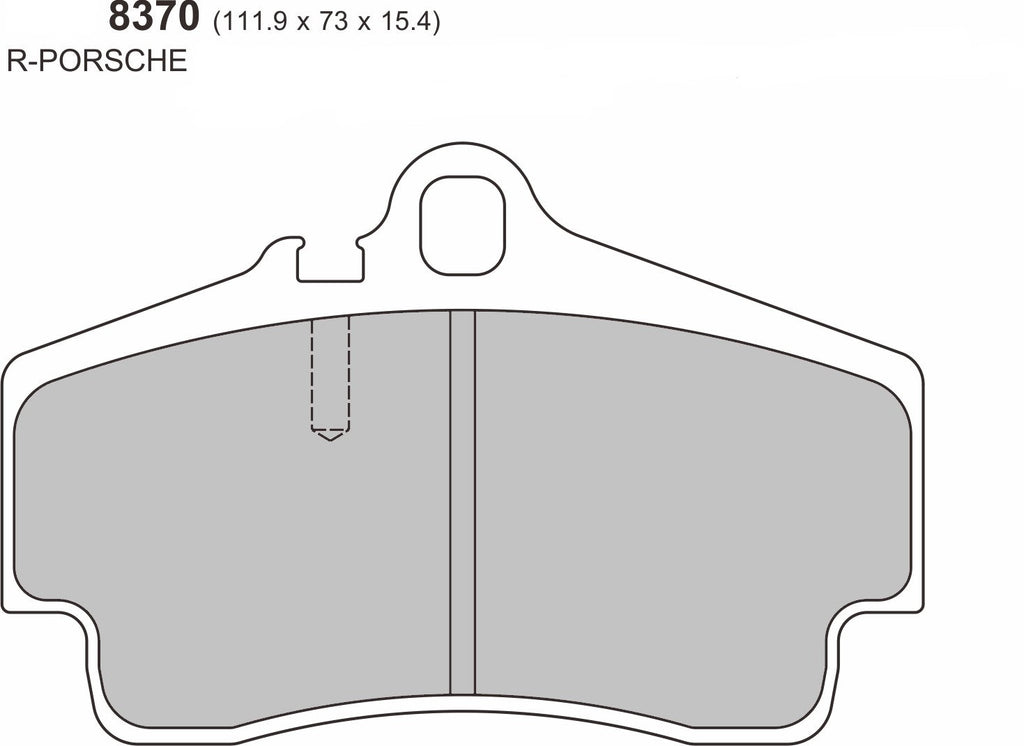 PBS Porsche BOXSTER 987 rear brake pads 8370 for 2.7, 2.9, 3.2S models, showing the black friction material and metal backing