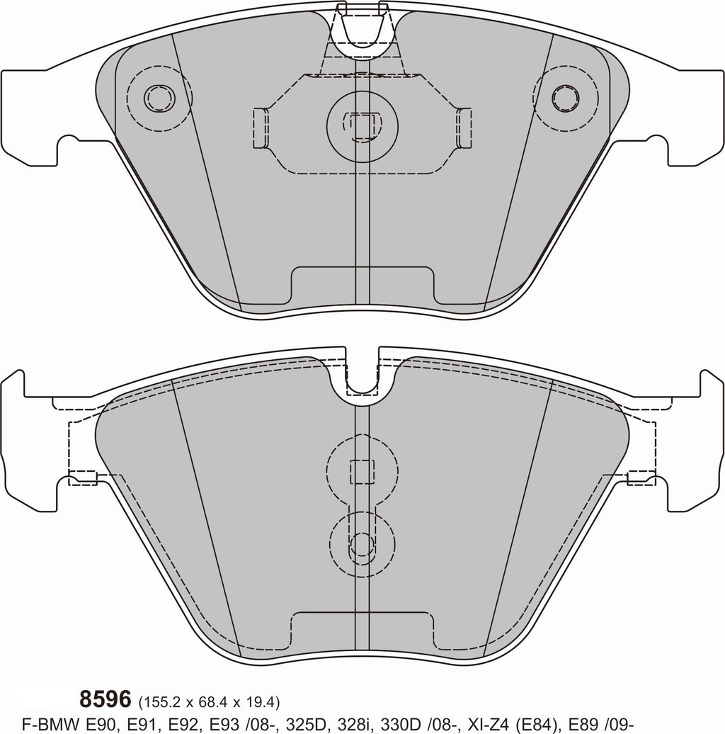 BMW 3 Series E92/E93 front brake pads by PBS, Performance Brake Solutions, showing the black brake pad with metal backing plate.