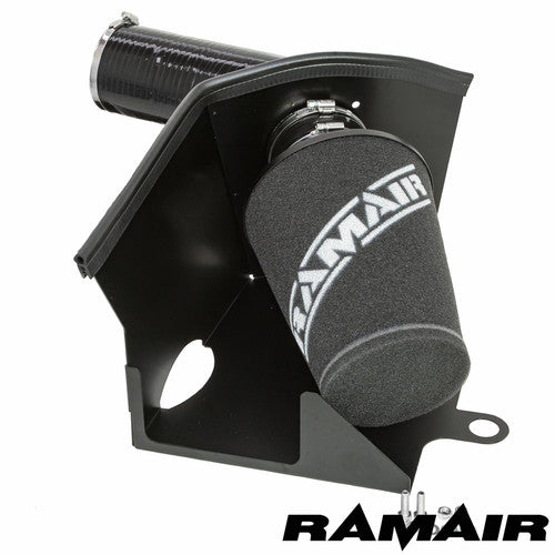 Ramair performance foam air filter and heat shield induction kit for Audi RS3 and TTRS 2.5 TFSI engine, showing the foam filter and heat shield.