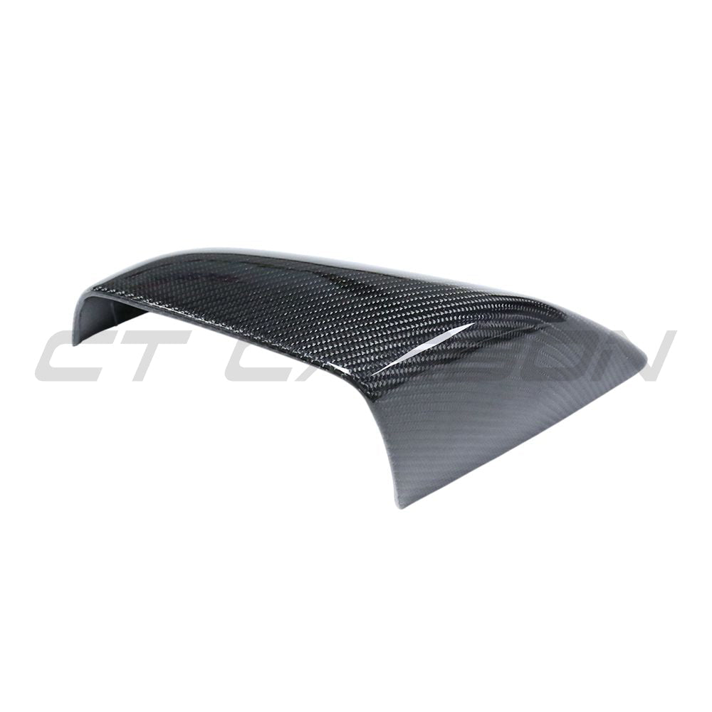 Tesla Model S 2013-2020 carbon fiber mirror accessories by CT Carbon, close-up of sleek, lightweight carbon fiber side mirrors.