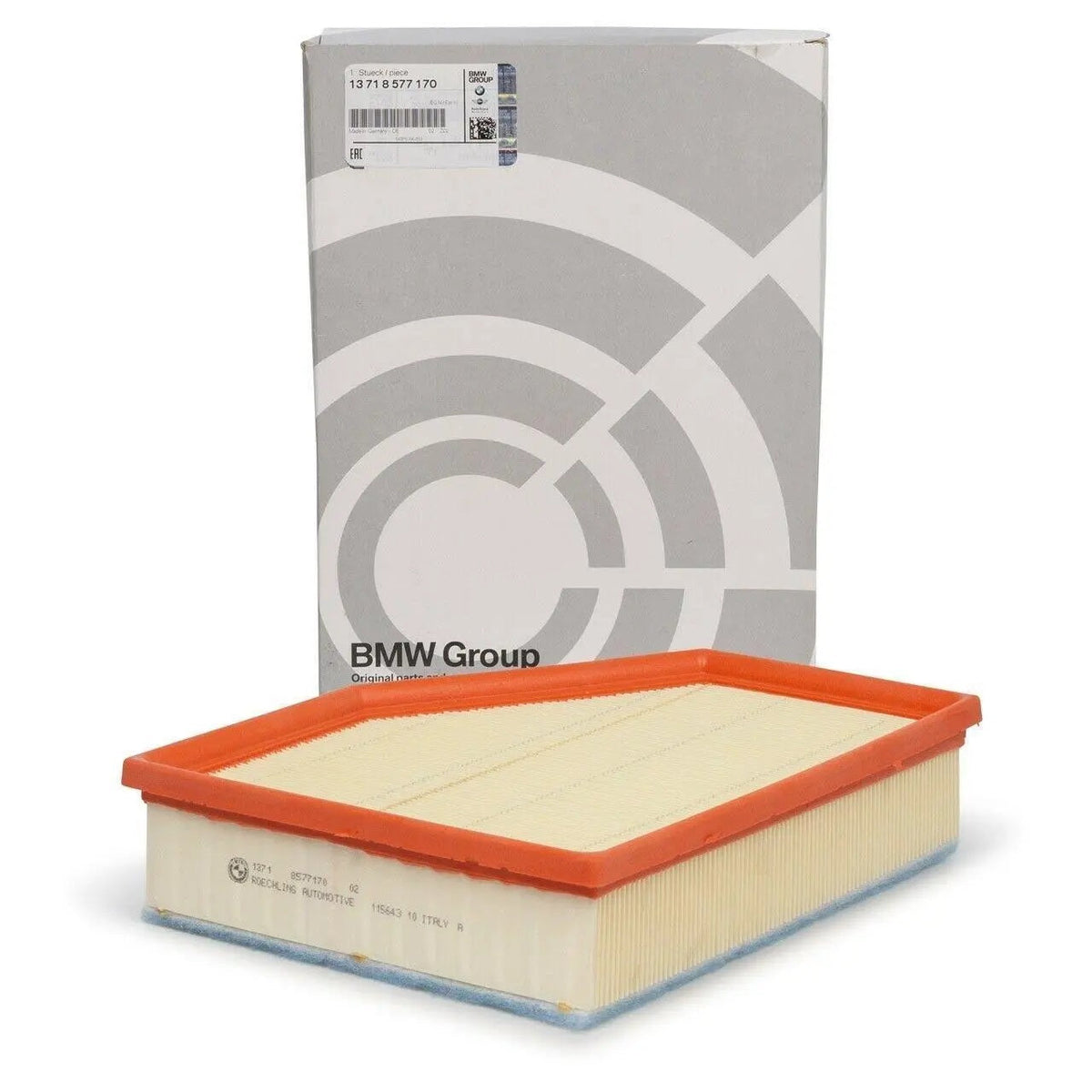 Genuine BMW panel air filter element for F40, F44, F45, F46 models, showing a clean, rectangular filter with pleated filter media.