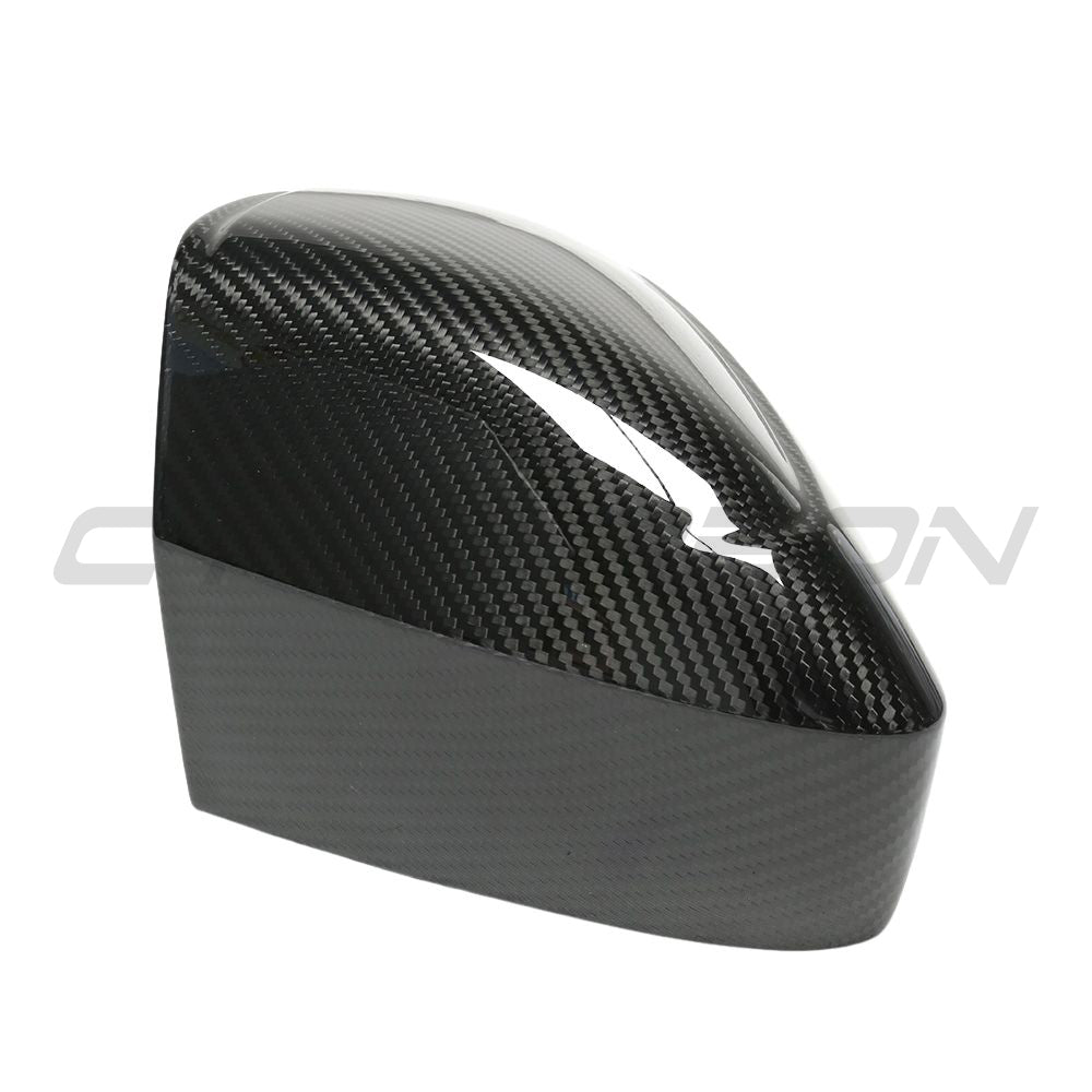 BMW M5 G90 and 5 Series carbon fiber side mirrors by CT Carbon, LHD, with pre-preg carbon fiber finish, model V2.