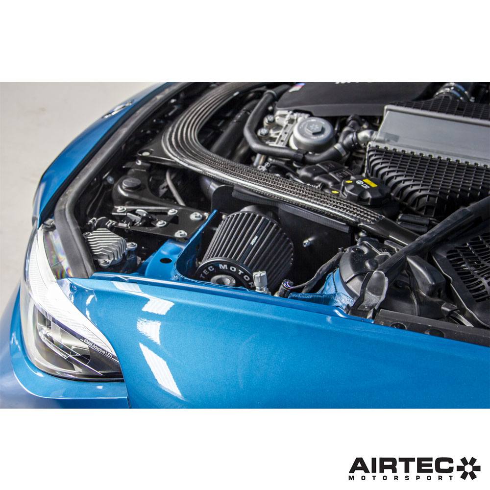Airtec Motorsport induction kit installed in a BMW M3, showcasing the high-performance air intake system for enhanced engine airflow.