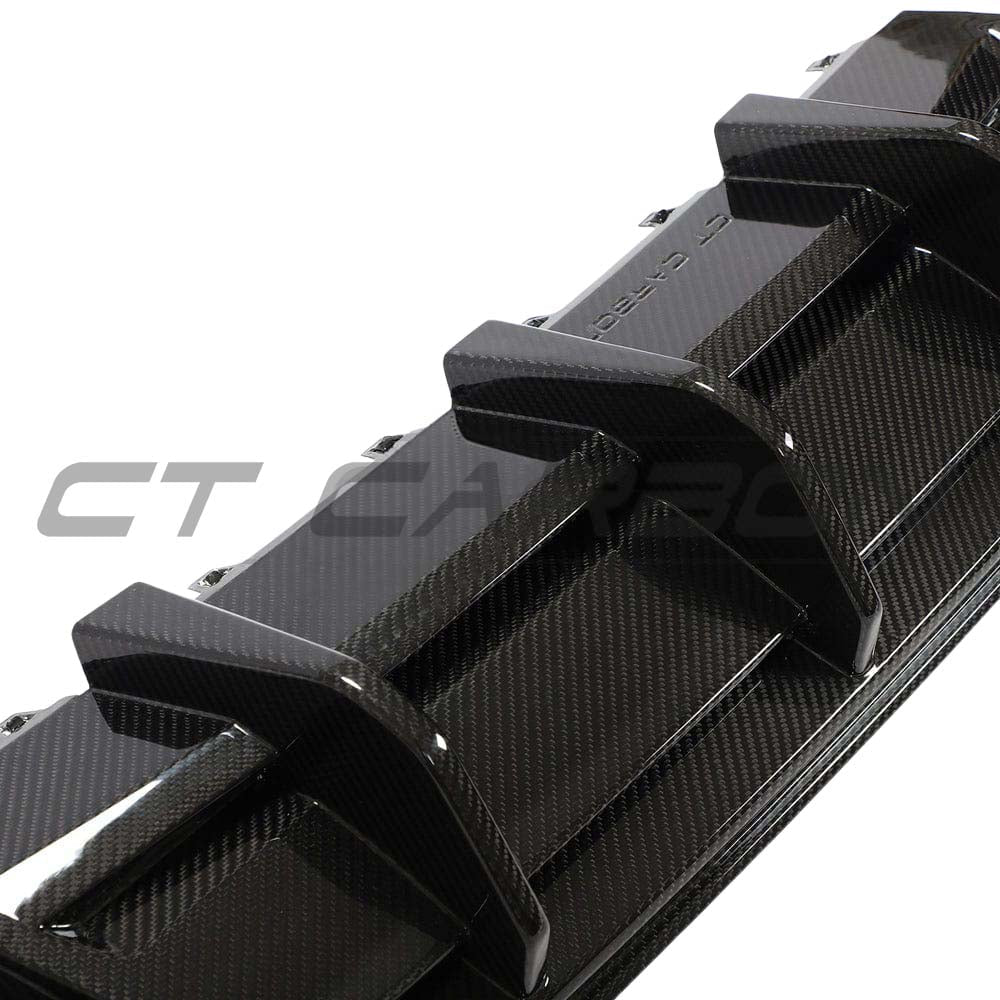 Audi A3/S3 8Y saloon full carbon fiber kit by CT Design, featuring a carbon fiber diffuser on a sleek car.