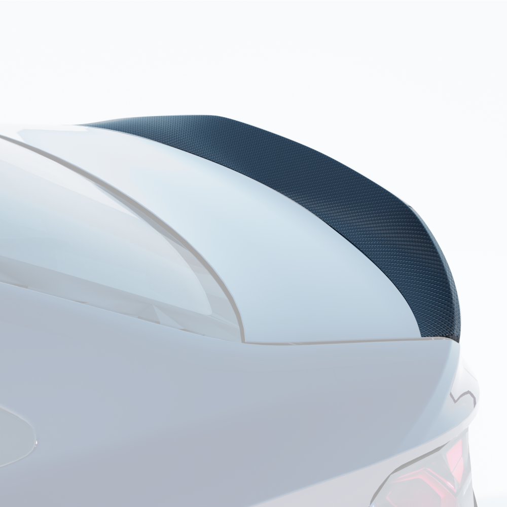 Carbon fiber spoiler for Audi A3/S3/RS3 8Y saloon by CT Carbon, showcasing sleek aerodynamic design on a black vehicle.
