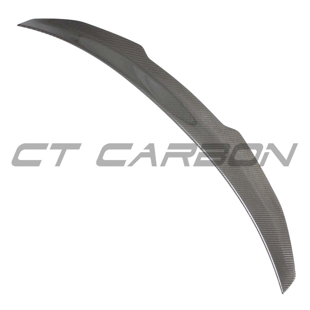 Carbon fibre spoiler for Audi A3/S3/RS3 8Y saloon by CT Carbon, showcasing sleek, aerodynamic design on the vehicle's rear.