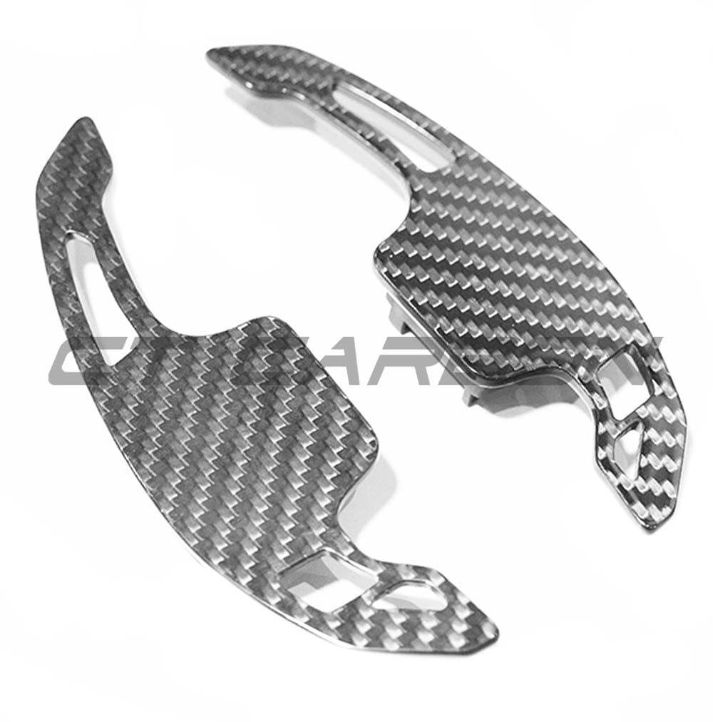 Carbon fibre shift paddles for Audi A3, S3, RS3 8Y and RS6 C8, designed by CT Carbon for sporty interior upgrades.