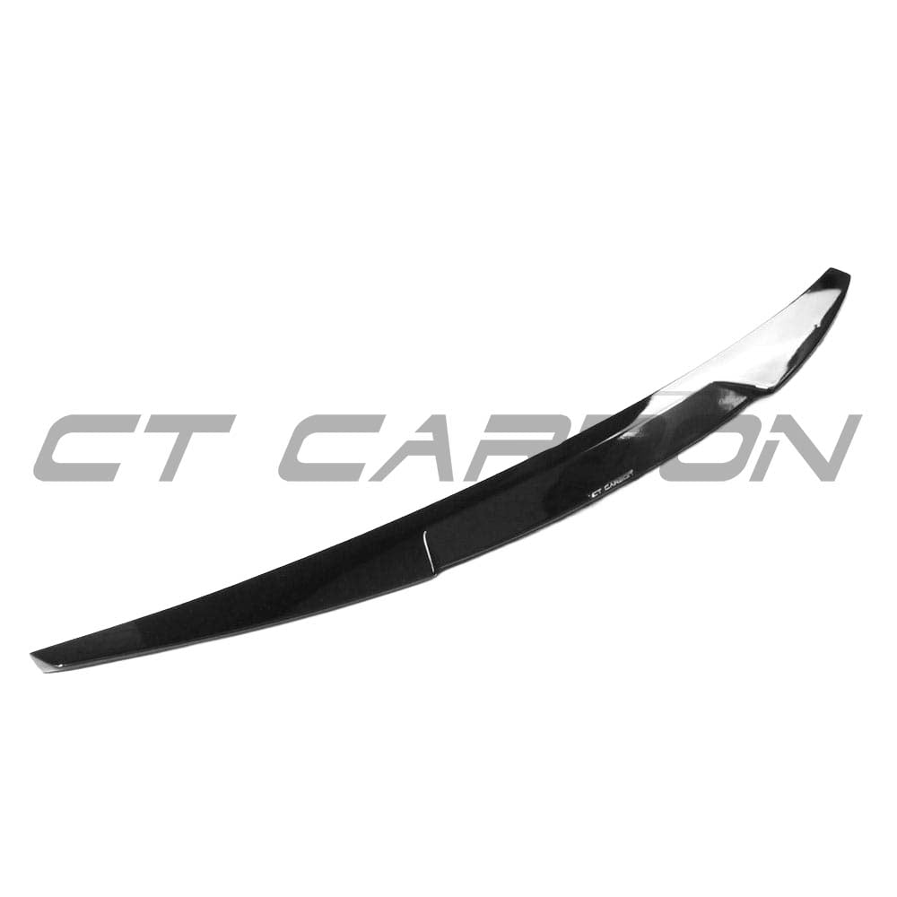 Gloss black spoiler for Audi A4 and S4 B9 2016+ saloon by CT Carbon, shown installed on vehicle with sleek aerodynamic design.