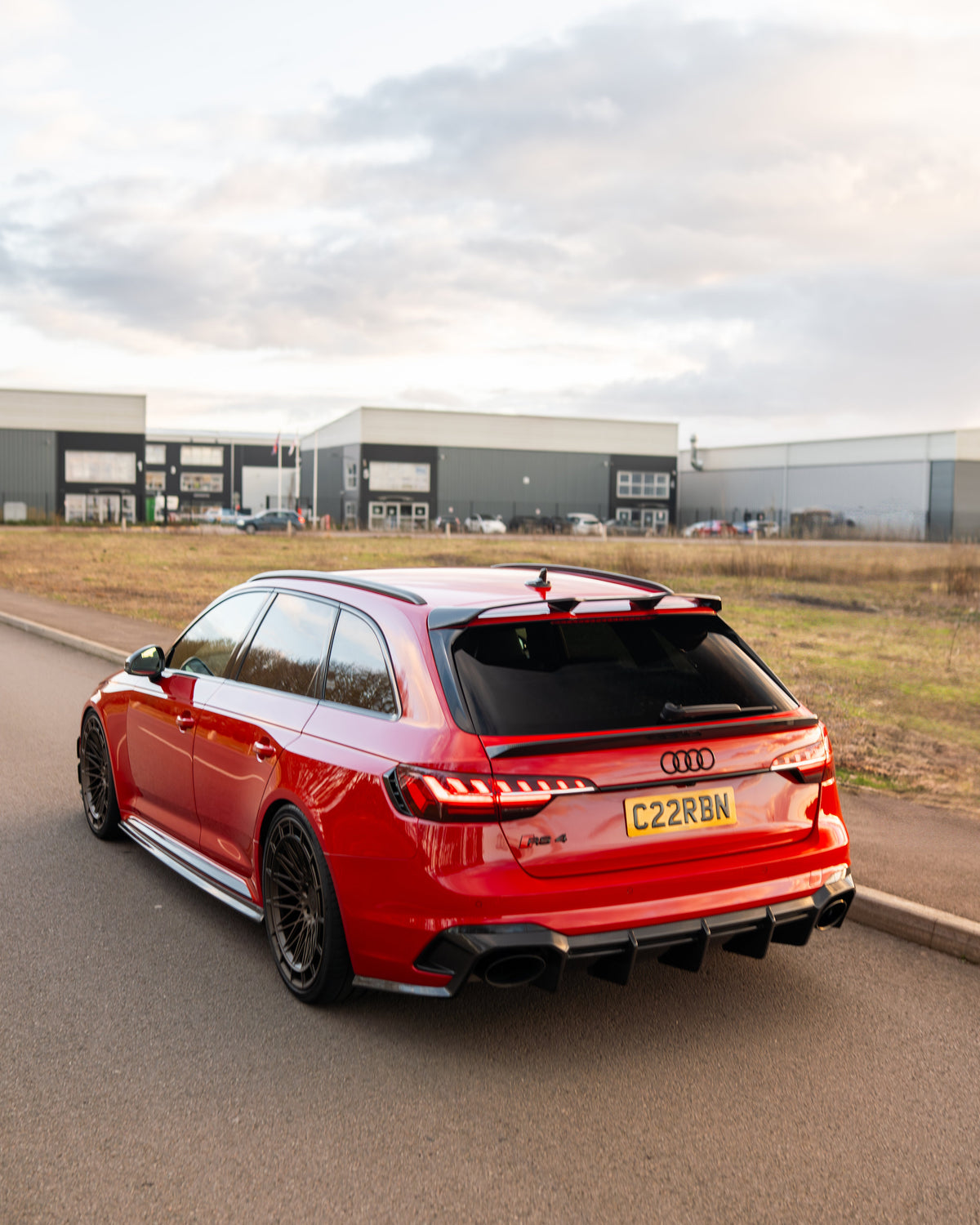 Audi RS4 B9 & B9.5 carbon fibre diffuser by CT Carbon, showcasing sleek design and textured finish on the car's rear.