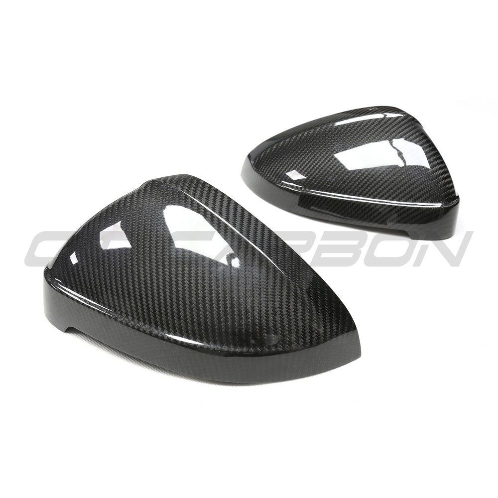 Audi A4/S4/RS4/A5/S5/RS5 B9 2016-2025 carbon fiber mirrors with lane assist by CT Carbon, showcasing sleek pre-preg carbon fiber finish.