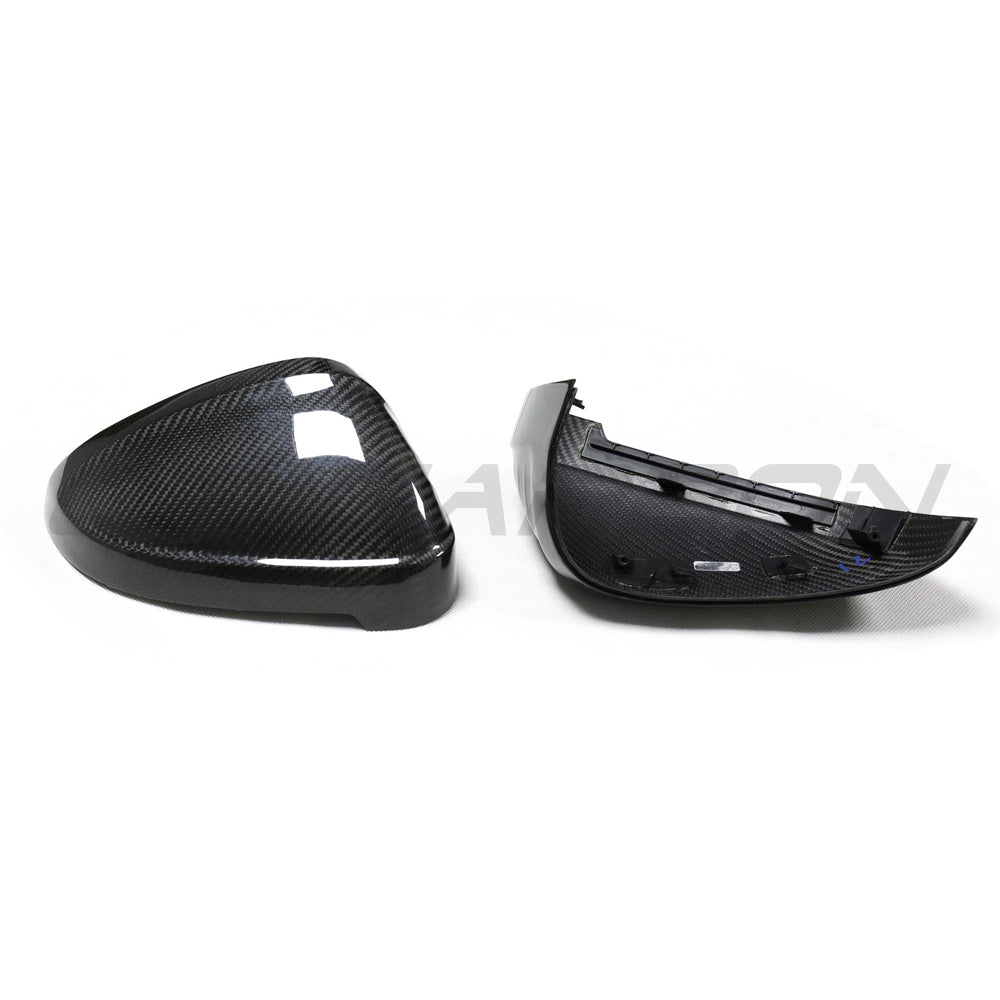 Audi A4/S4/RS4/A5/S5/RS5 B9 2016-2025 carbon fibre side mirrors by CT Carbon, without lane assist, showcasing sleek pre-preg carbon finish.