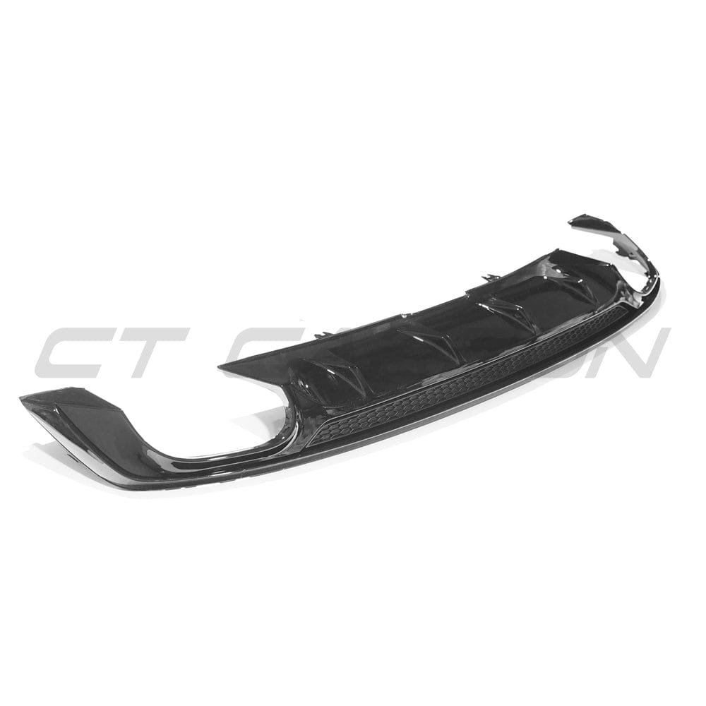 Gloss black diffuser for Audi A5/S5 B9 (2016-2019) by CT Carbon, shown installed on the rear bumper.