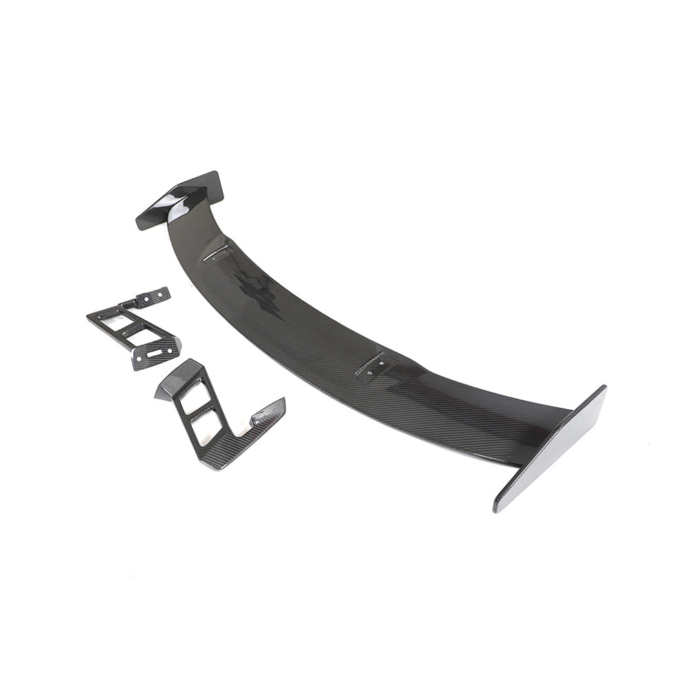 Carbon fiber spoiler for Audi R8 V10 Gen 2 and 2.5, designed by CT Carbon, shown installed on a sleek sports car.