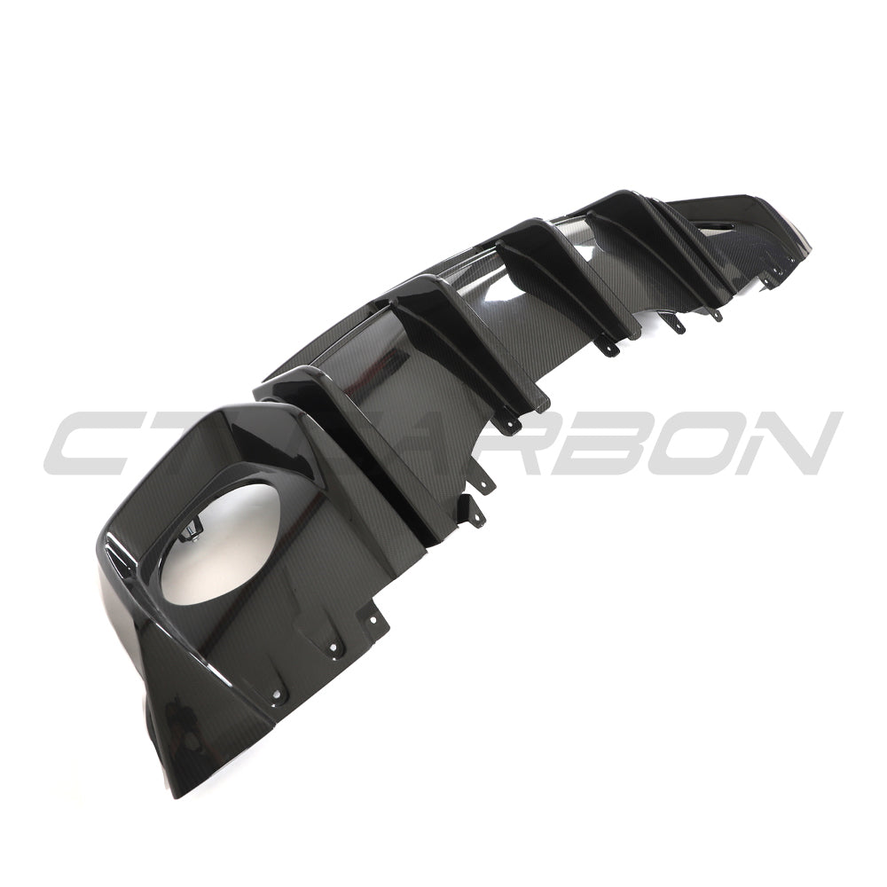CT Carbon Audi R8 V10 Gen 2.5 carbon fiber diffuser shown from the side with detailed aerodynamic design.