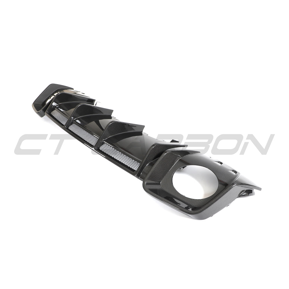 Carbon fiber diffuser for Audi R8 V10 Gen 2.5 by CT Carbon, showcasing sleek, lightweight aerodynamic design.