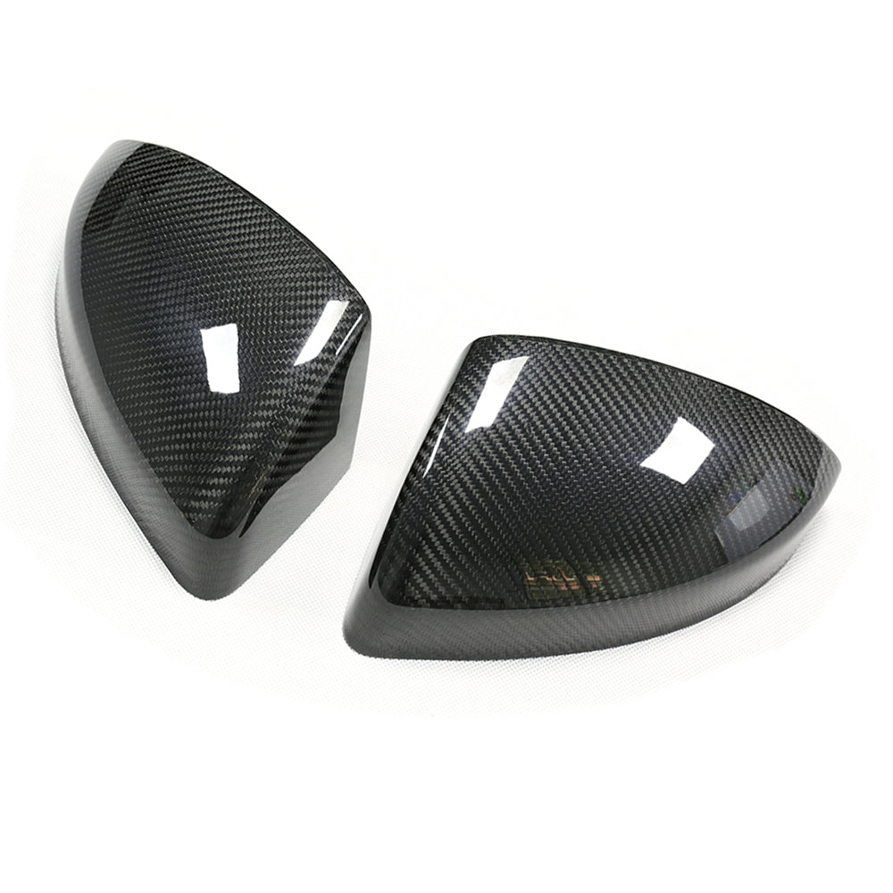 Carbon fibre side mirrors for Audi R8 and TT 2014-2024 by CT Carbon, without lane assist, showing sleek mirror housing.