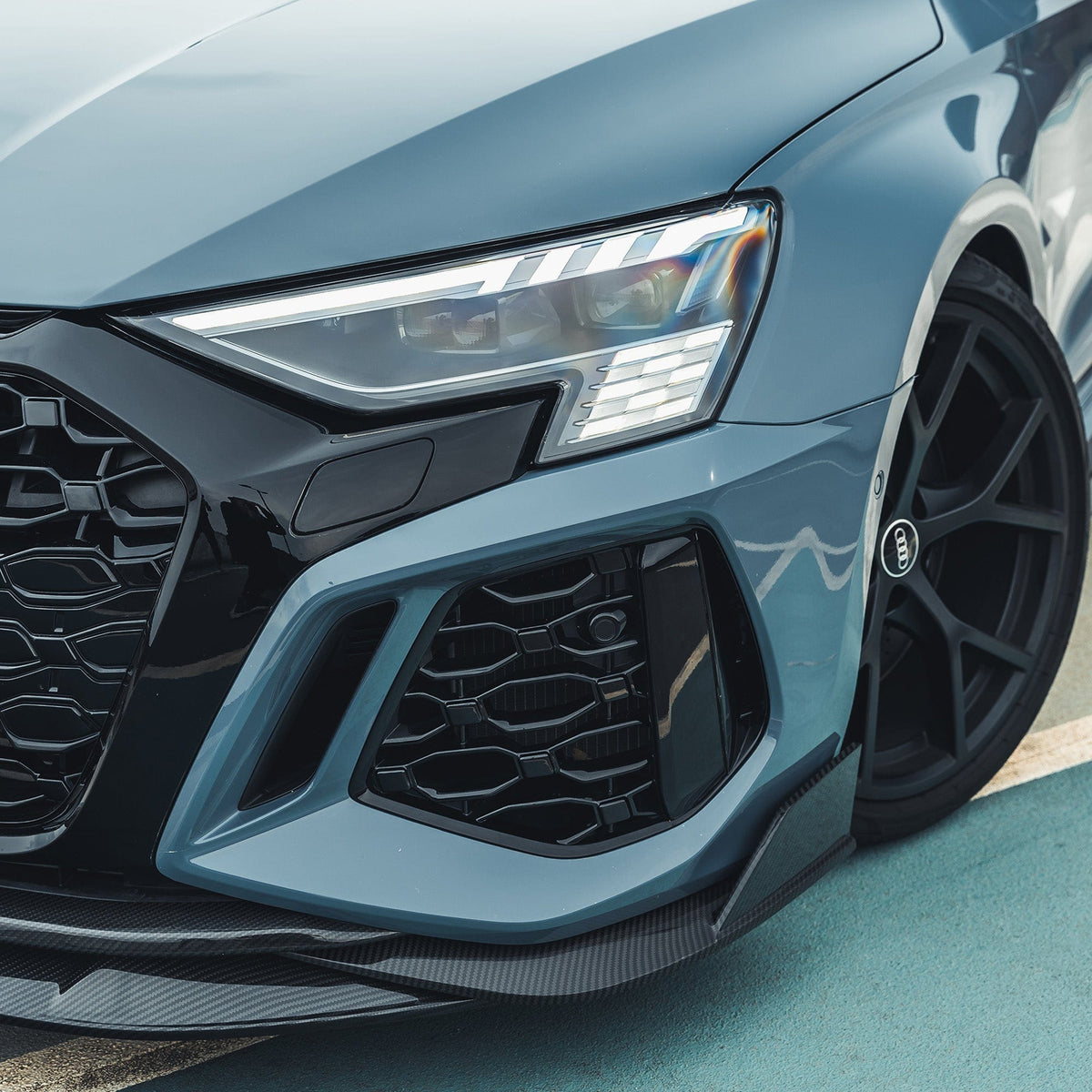 Full CT Design Kit for Audi RS3 8Y saloon models 2022-2024, featuring carbon fiber accents and sporty styling.