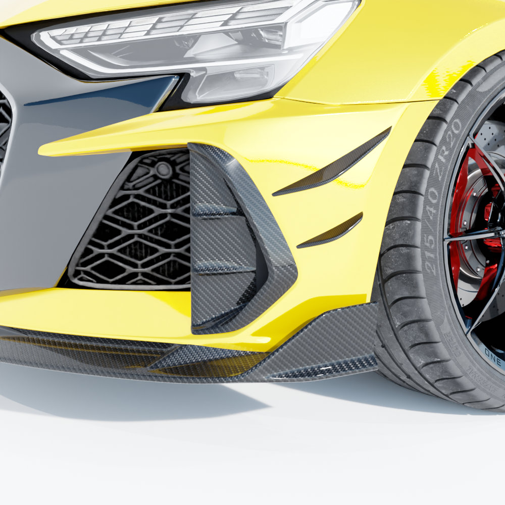 Audi RS3 8Y 2025 carbon fiber front bumper canards by CT Design, lightweight automotive accessories for enhanced aerodynamics.