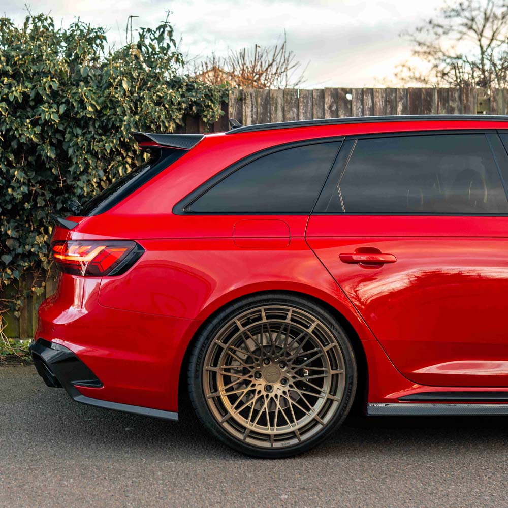 Carbon fibre middle spoiler for Audi A4/S4/RS4 B9 & 9.5 by CT Design, showing the sleek, textured aerodynamic car accessory.